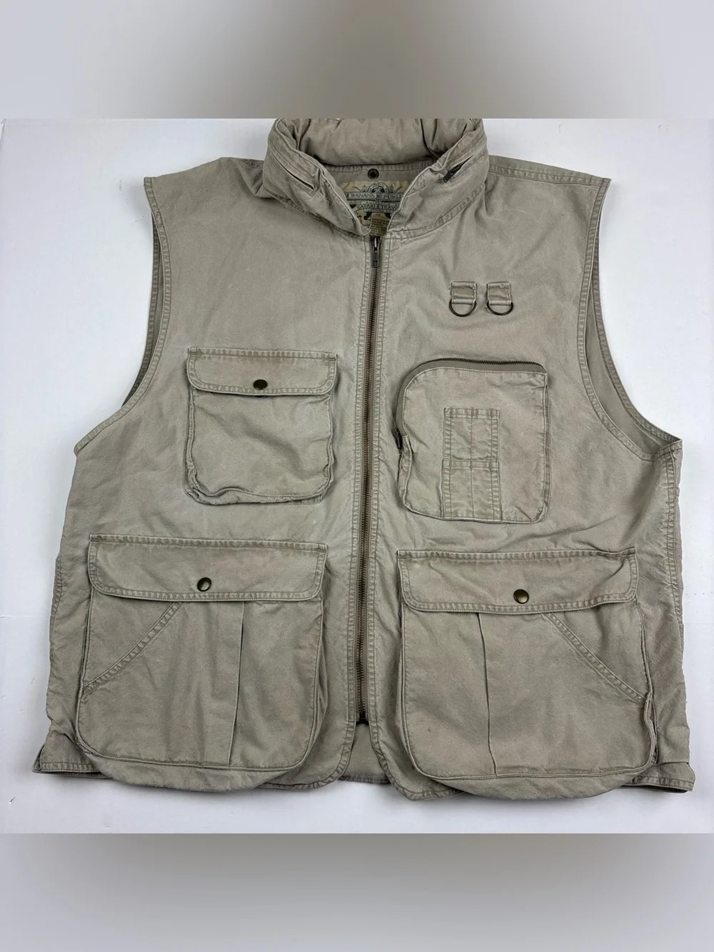 Vintage Banana Republic Safari Travel XL Vest Tan Khaki Cotton Pockets Hunt